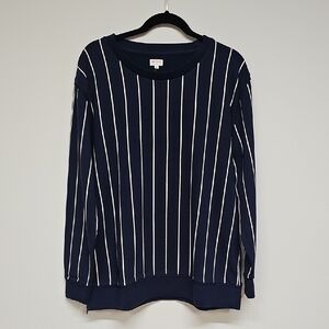 Madewell Striped Side Zip Sweatshirt,navy White, Size L, NEW